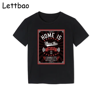 

Toddler Tee Shirt Funny Home Is Where The Wifi Connects Automatically Tee Kids Girl Graphic T-Shirt Clothes