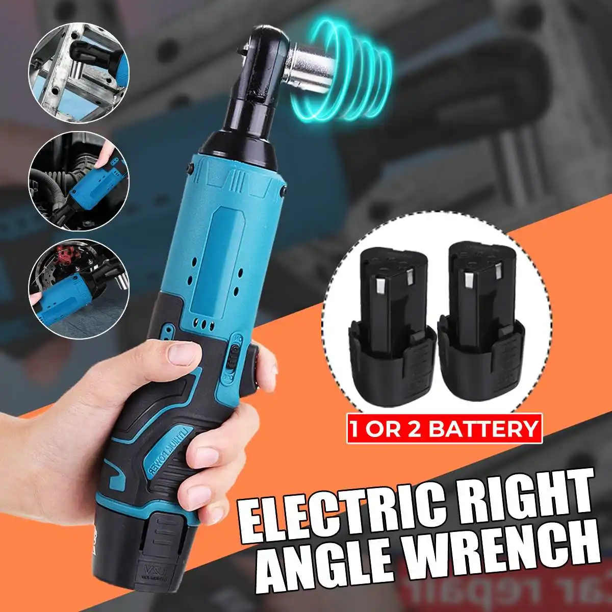 12V Electric Wrench 57N.m Right Angle Wrench 3/8" Cordless Ratchet Rechargeable Scaffolding
