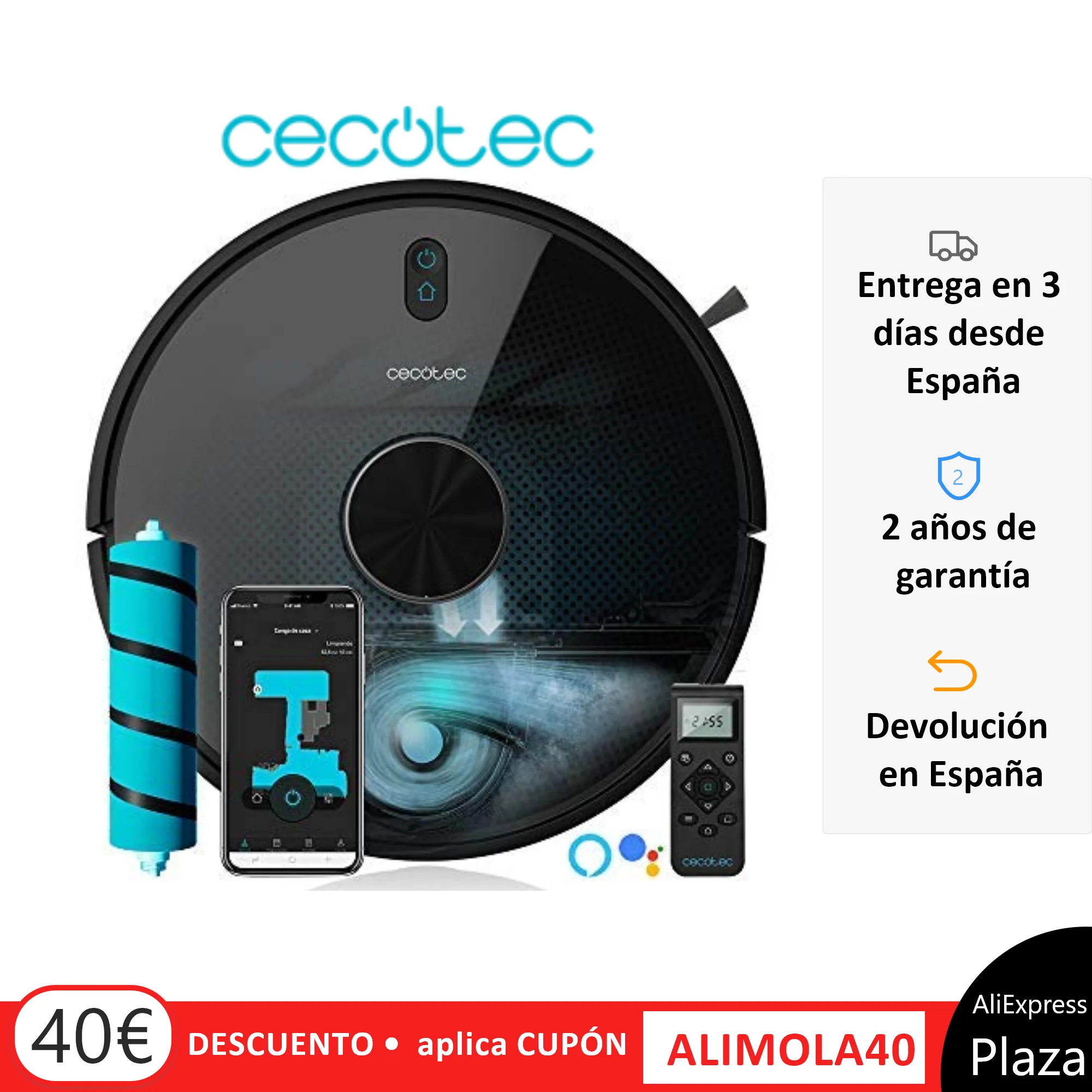 Cecotec Robot Aspirador Conga. Elige 5090 - 4090 - 3690 - 3490 - 3290 Gestión, Aspira, Barre, Friega, cepillo jalisco