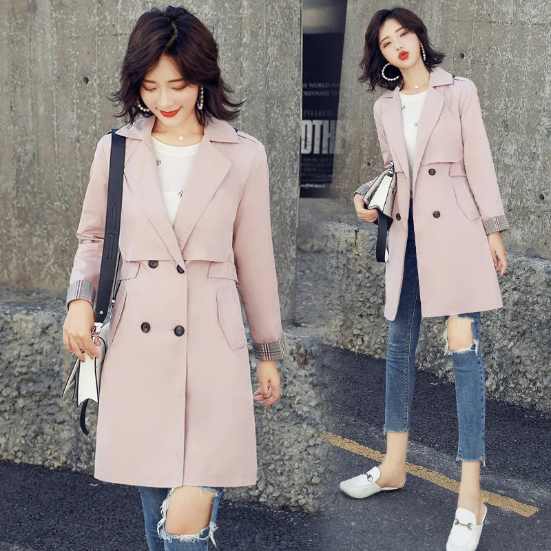 

Trench Coat Women's Short-height Mid-length 2019 Spring And Autumn New Style Korean-style Slim Fit College Style Waist Hugging C