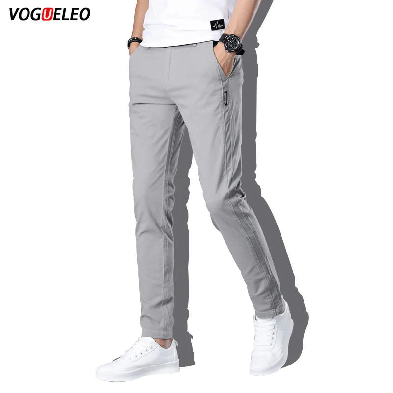VOGUELEO Men Cotton Pants Breathing-Pant Male High Quality Trousers Classics Straight Casual Fashion Four Color Chooise