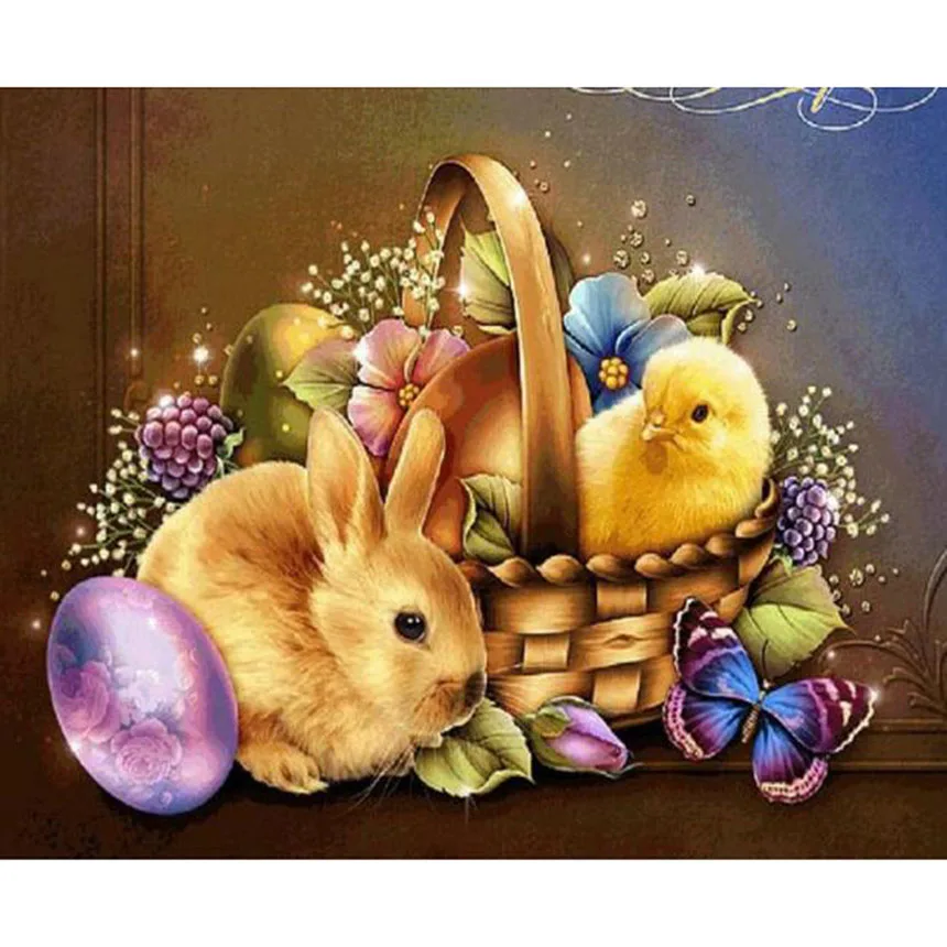 New 5D DIY Diamond Painting Full round/square Drill Mosaic Cross Stitch Easter bunny flower 3D Embroidery Home Decorative | Дом и сад
