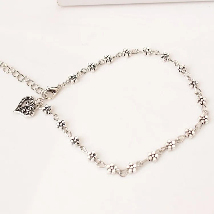 

Vintage Silver Tibetan Silver Hollow out Plum Small Flower Foot Ornaments Peach Heart Shape Anklet Bracelets AliExpress New Styl
