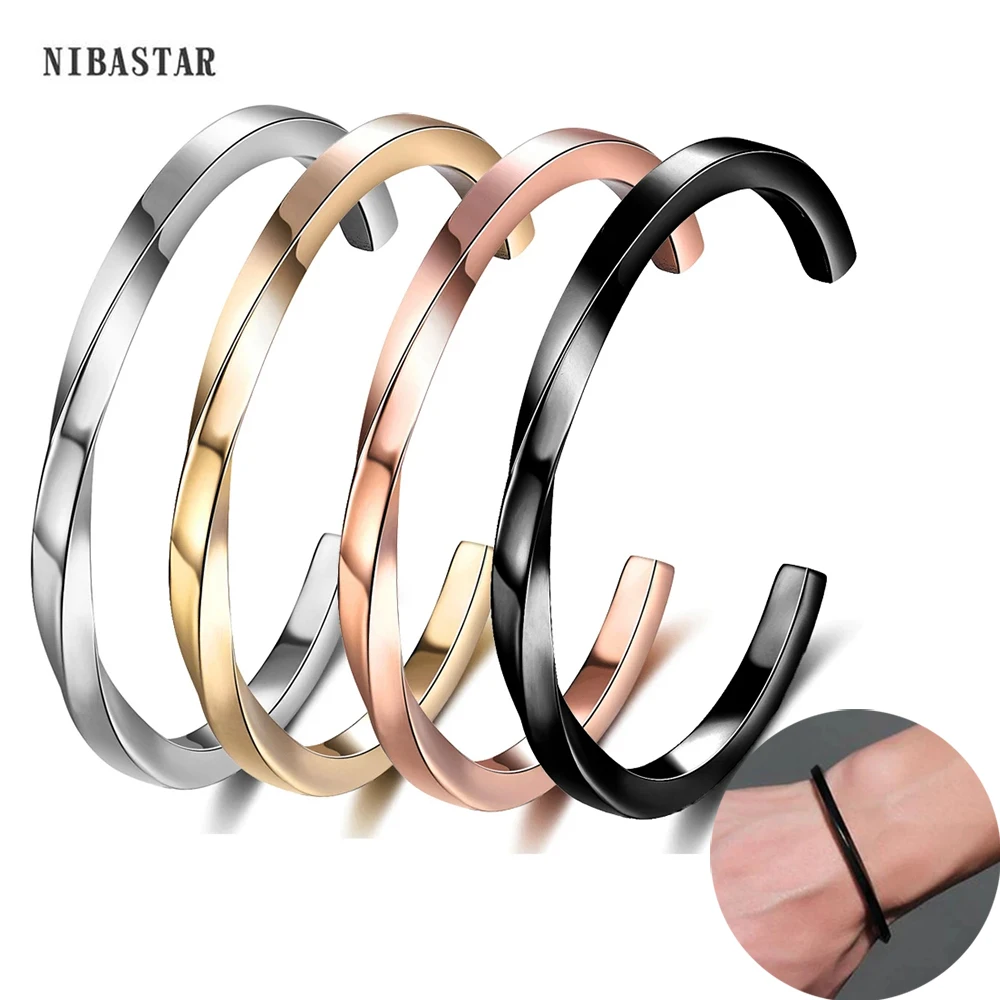 Vintage Mobius Twist Bracelet For Men Stainless Steel Cuff Bangle Black Gold Silver Rose Gold Color Punk Jewelry bangle bracelet stainless steel bracelet