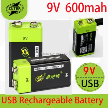 

2pcs ZNTER 9V 600mAh lithium li-po li-ion 9V usb rechargeable battery + 1micro usb cable for charging