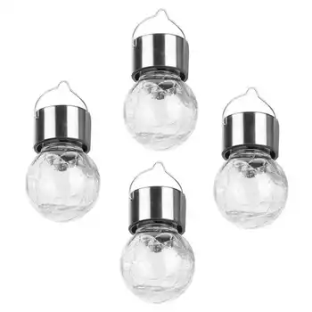 

4Pcs Solar Cracked Pattern Glass Small Chandelier Hanging Lights RGB Solar Glass Ball Lights