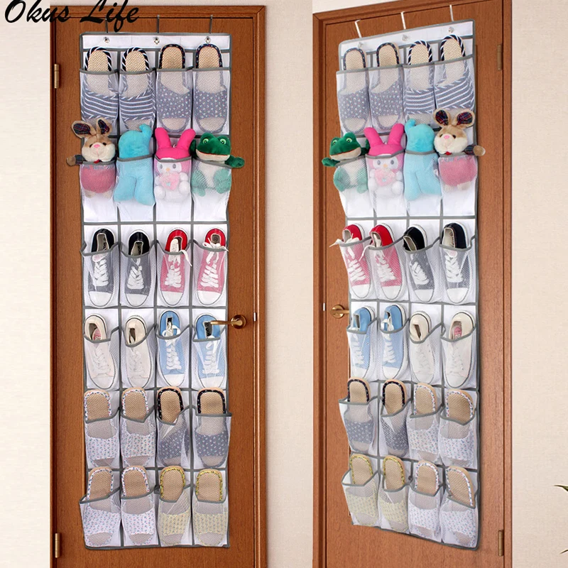 

24 Pockets Over the Door Shoe Storage, Hanging Organiser Shoe Racks Foldable Wardrobes Storage Bag with Hooks 48(W) x 168(H)cm