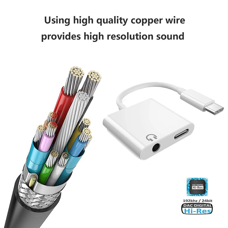 Couleur double type c Adaptateur USB de type C à 3,5 mm, 3 à 5 premes