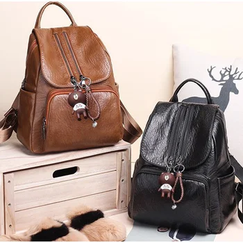 

Black Soft Backpack Female Pu Leather Vintage Ladies Bagpack Women High Quality Youth Bagpack for Teenage Girl Mochila Mujer
