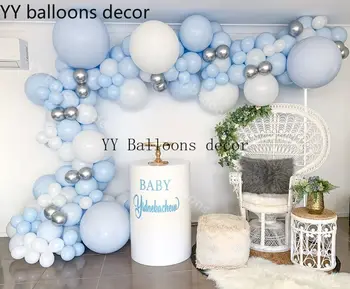 

151pcs Metal Latex Balloon 1 Arch Mixed Blue White Silver Latex Strip Chain for Birthday Wedding Decoration