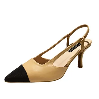 

2020 summer new color matching word high-heeled sandals with Baotou all-match pointed toe hollow stiletto shoes on sale