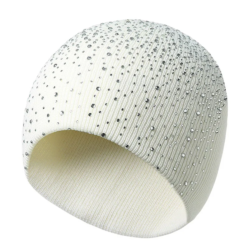Spring  Atumn Winter Hats for Women Knitted Beanie Cap Girls Wool Brand Hat with Shining Rhinestone Female Casual Hats 4