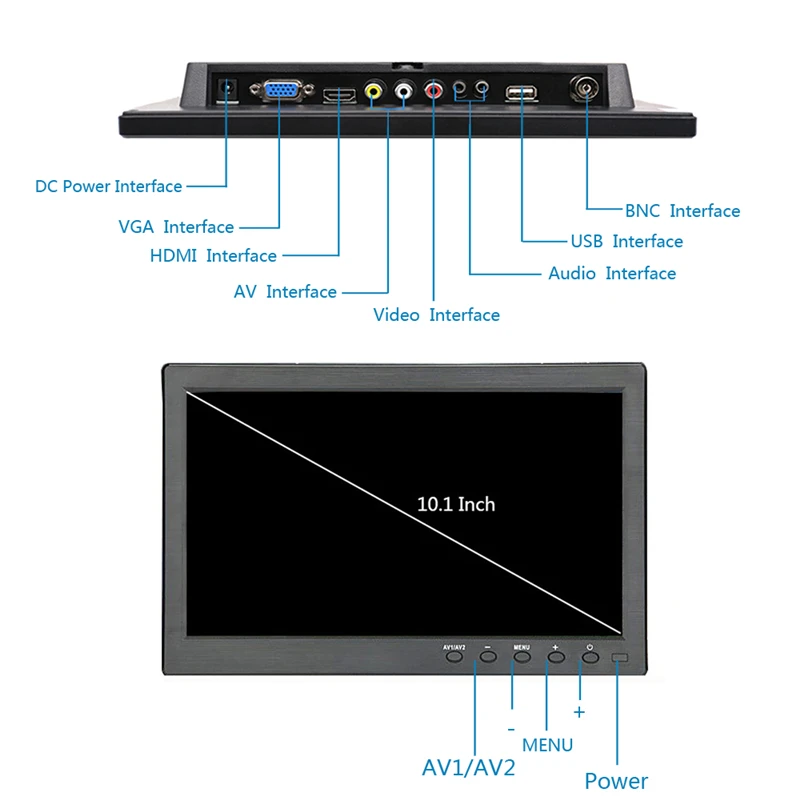10.1 inch 1366x768 Portable Monitor for PS3/PS4 XBOX360 Raspberry Pi Windows 7 8 10 System CCTV with VGA HDMI BNC USB input
