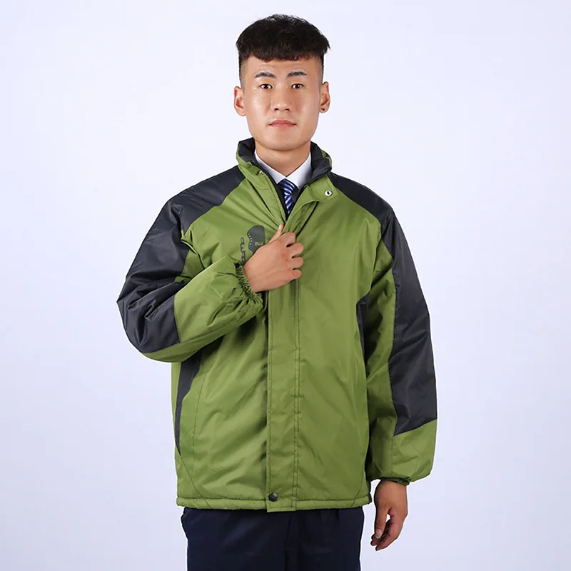 Открытый двойной линии точка водонепроницаемый и дышащий не с капюшоном плюс толстый хлопок ветрозащитный теплый плащ куртка