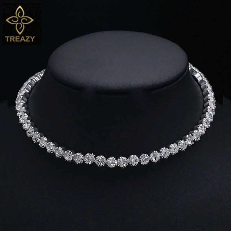 TREAZY Bridal Fashion Crystal Rhinestone Choker Necklace Women Wedding Accessories Tennis Chain Chokers Jewelry Collier Femme 