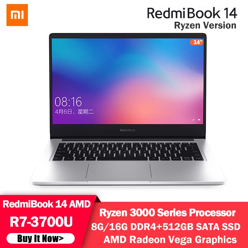 Ноутбук Xiaomi RedmiBook 14 дюймов AMD Ryzen 7 3700U Radeon Vega10 графика 8 ГБ/16 ГБ ОЗУ 512 SSD компьютер