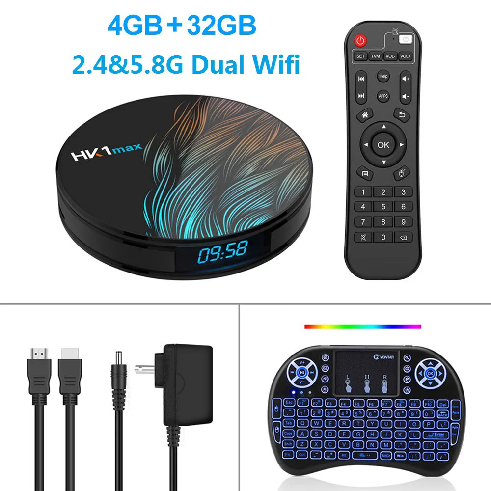 4GB32GB backlit keyb HK1 Max Rockchip Android 9,0 OS Smart tv Box 2G/4G 16G/64/G128G телеприставка 4k Hd медиаплеер Поддержка двойной Wifi телеприставка - Цвет: 4GB32GB backlit keyb
