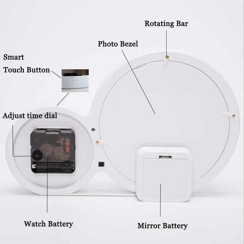 Sublimation Alarm Clock with LED Light Round Magic Mirror 3D Photo Frame Desk Decoration Bedside Smart Clocks