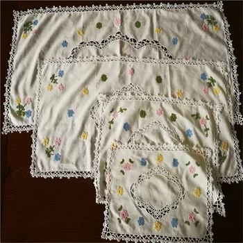 

40x90cm British Shuttle Embroidery Hook Patch Handmade Linen handwork Table Runner cloth Placemat Linen cotton table cober