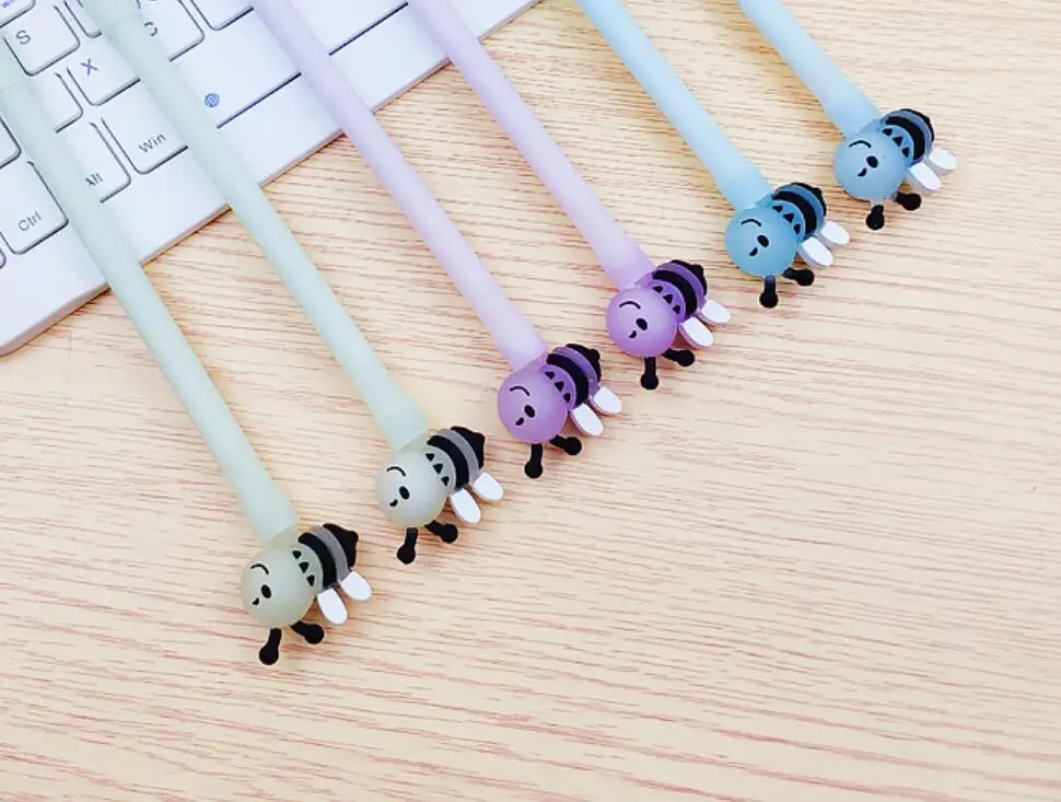 korea night light honey bee gel pen cartoon school neutral pen student prize pen office black writing pen promotion pen 36pc/lot