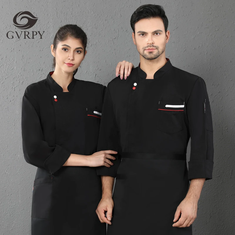 

Men And Women Long Sleeve Chef Uniform Black Kitchen Cooking Jacket Hotel Restaurant Cafe Bakery Hair Salon Waiter Work Shirt
