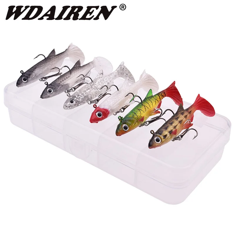 6Pcs/Lot Small Silicone Soft Bait Mixed Colors Set Jigging Wobblers   50mm 3.5g Artificial Spoon Fishing Lures With Bait Box Kit