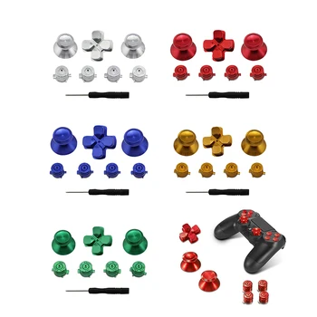 

2019 New Replacement Full set Dualshock Metal Dpad+Joystick Cap+Bullet Buttons Aluminum Key Buttons Mod Kit for PS4 Controller