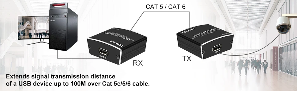 USB2.0 УДЛИНИТЕЛЬ 100 м USB к Cat5E/6 RJ45 LAN UTP до 100 м/328Ft Ethernet расширение с кабелем TypeA USB 100 м удлинитель USB концентратор