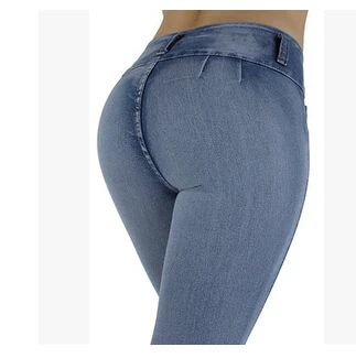

Women Korean Slim Fit Jeans Fashion Solid Color Stretch High-waist Butt-lifting Feet Denim Trousers