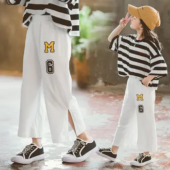 

Pants for Girls Casual Style Straight Wide Leg Pants Kids New Fashion Solid Color Pants Children's Loose Elastic Waist Trousers