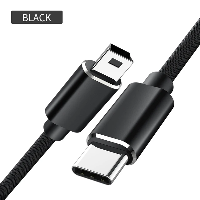 USB Type C To Mini USB Quick Charging Cable USB2.0 Charger Data Transfer Cable For Computer Synchronization Data Transmission Black