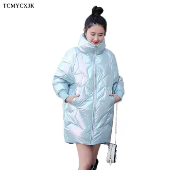 

Winter 90% White Duck Down Jacket 2020 Fashion Mid-length Loose Thick Stand Collar Colorful Bright Coat Parkas Casual Warm Coats