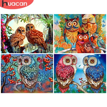 

HUACAN 5D Diamond Embroidery Full Square Owl Home Decoration Round Diamond Art Painting Animal Mosaic Handmade