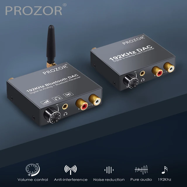 PROZOR DAC Converter with Bluetooth 5.0 Remote Digital to Analog Audio  Converter 192 Khz Digital Optical Toslink SPDIF Coaxial to Analog RCA 3.5mm