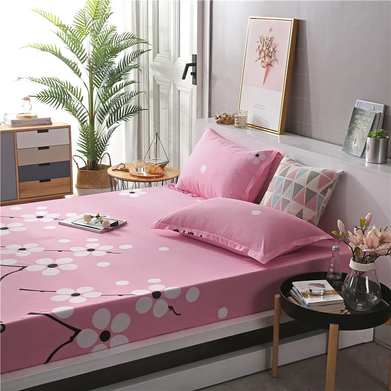 

(50) 1PCS Pink Nordic Bed Fitted Sheet With Elastic Band Rubber Bed Sheet Corner Bed Linen Euro Double Single Adult Sheet