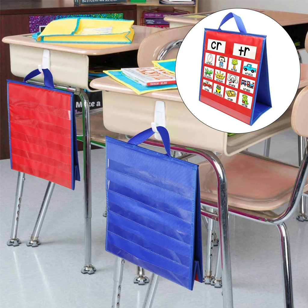 Desk Tabletop Pocket Chart Double-Sided Numbers Flashcard Cards Holder Hanging Classroom Teaching Pocket Supplies pocket chart organizer