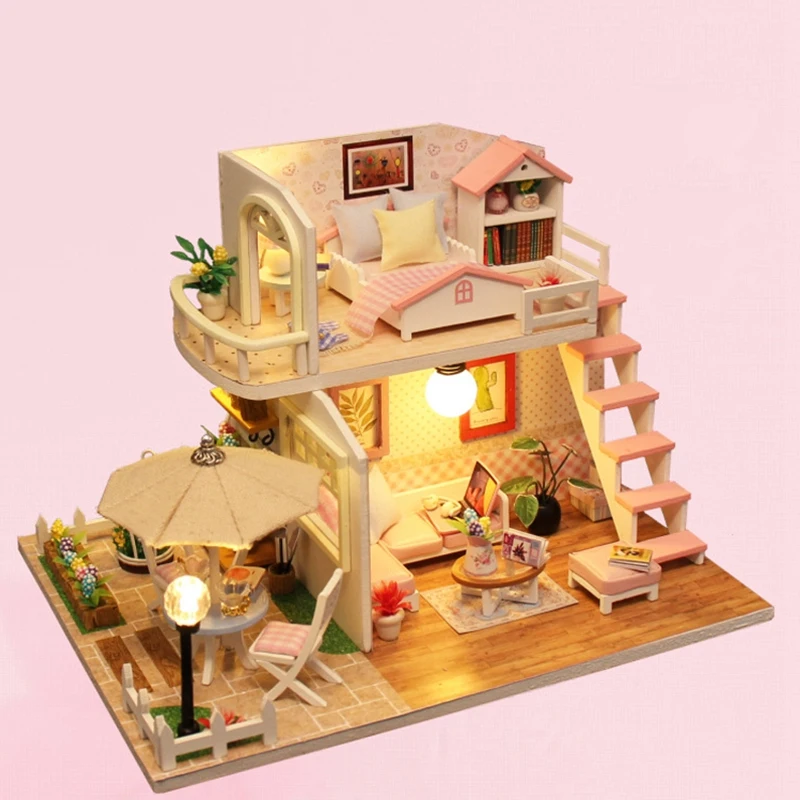 Hoomeda-diy DIY Деревянный Дом Миниатюры с мебели DIY миниатюрный дом Каса Кукольный дом игрушки для детей подарок на день рождения коробка