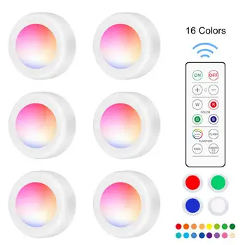 

ABS Colorful Cabinet Light Remote Control Emergency Creative Energy Saving LED Night Lights Closet Portable 16 Colors Camping