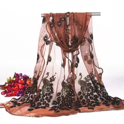 Модный Элегантный осенне-зимний теплый женский шарф длинный мягкий шифон Цветочный Павлин Стиль Шелковый Искусственный Шелк Шарфы