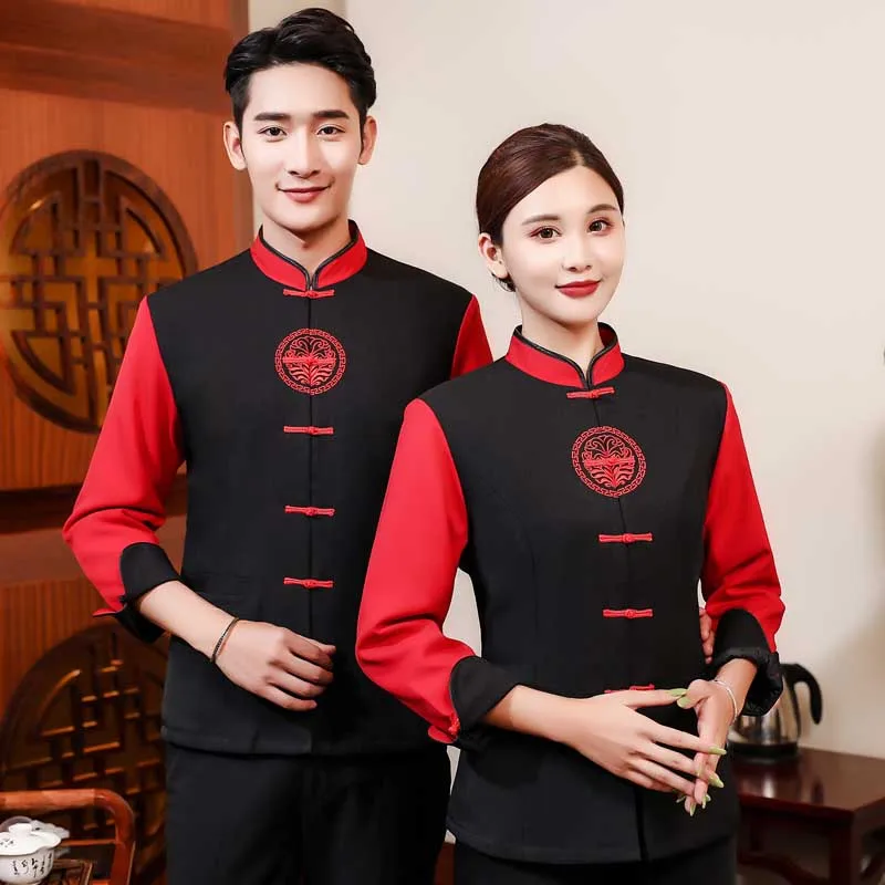 

Long-sleeved clothes waiter quilted jacket for men and women hotel Chinese restaurant hot pot shop coat more warm clothes China