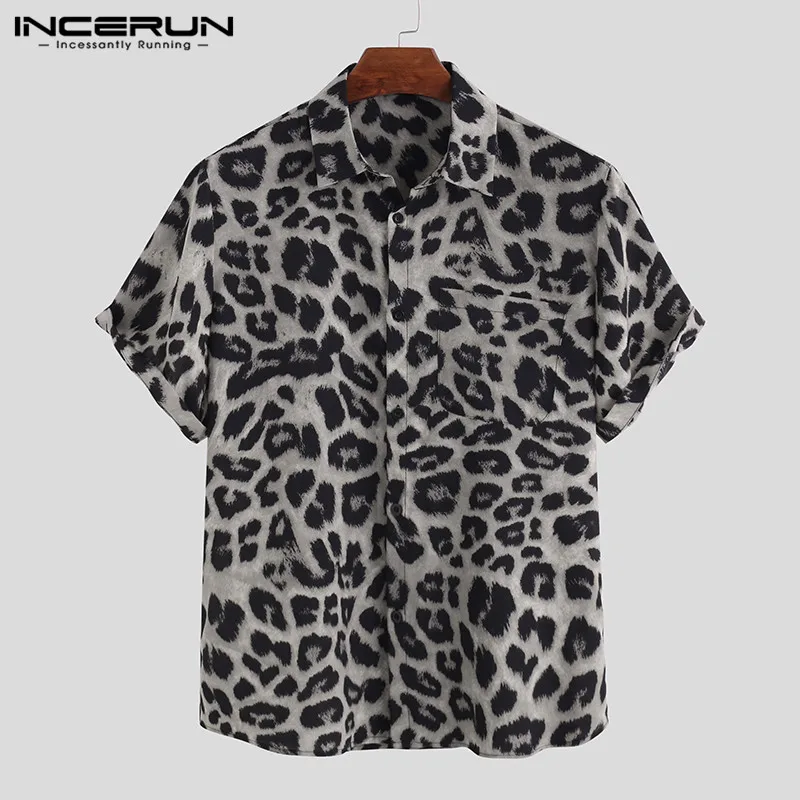 Incerun Summer Leopard Print Shirt Men 