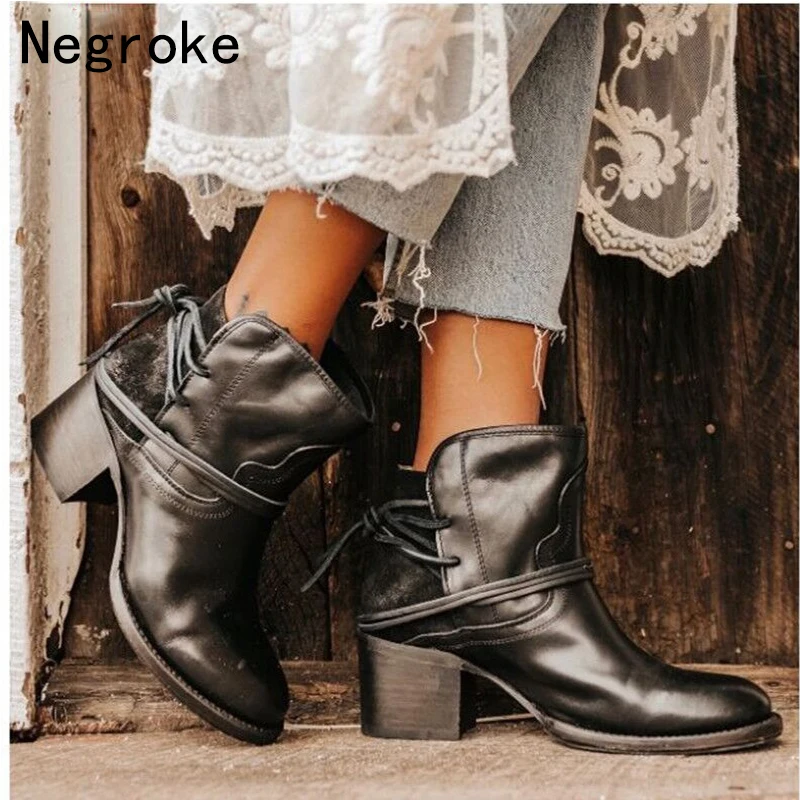 

2019 New Women Boots Vintage PU Leather Shoes For Winter Boot Shoes Woman Casual Botas Mujer Female Ankle Botas