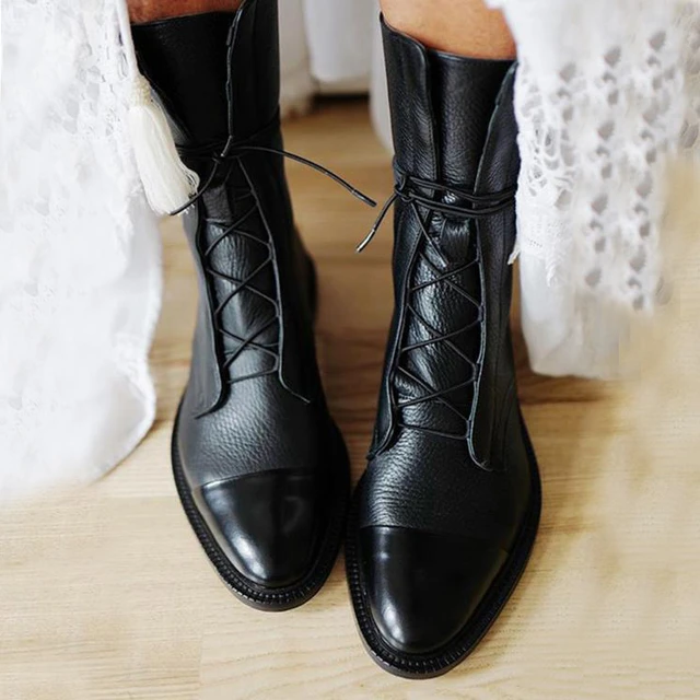 Botas de charol para botines de estilo británico, con cordones, puntiagudos, color negro, novedad _ - AliExpress Mobile