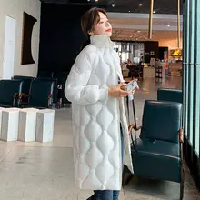 Cotton Padded Winter Women Coat Casual Stand Neck Lightweight Loose Zipper Cotton Jackets Female Casual Argyle Long Warm Outwear