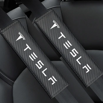 

2pcs Carbon Fiber Car seat belt cover Safety Belt Pads Protection for TESLA MODEL S ROADSTER MODEL X car styling Accessories