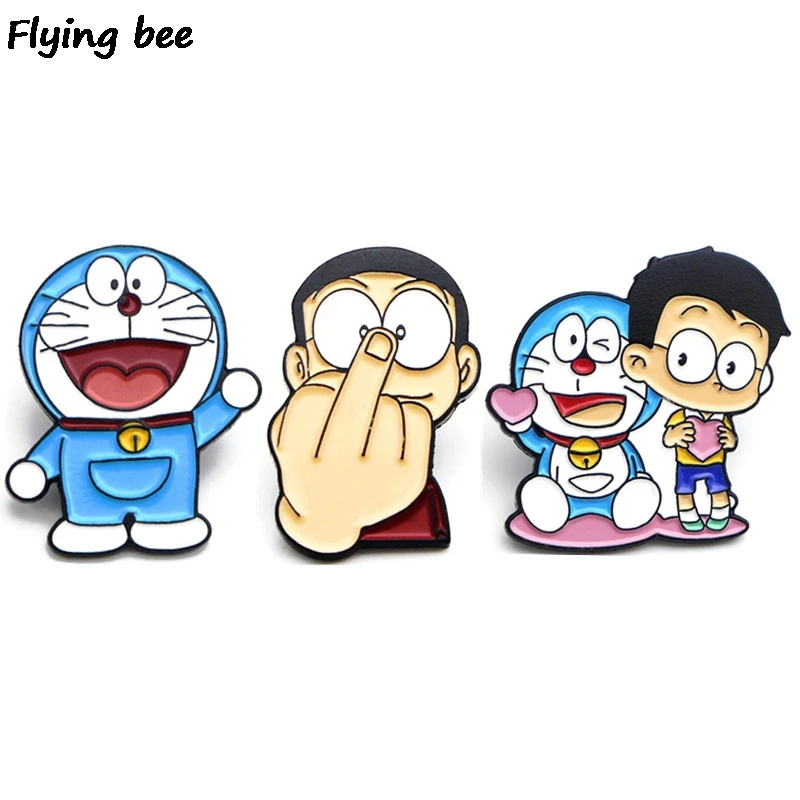 

Flyingbee Doraemon Cartoon Brooch and Pin Cute Kawaii Enamel Pins Badges Lapel pin Brooches jacket pin Hat Badge jewelry X0448
