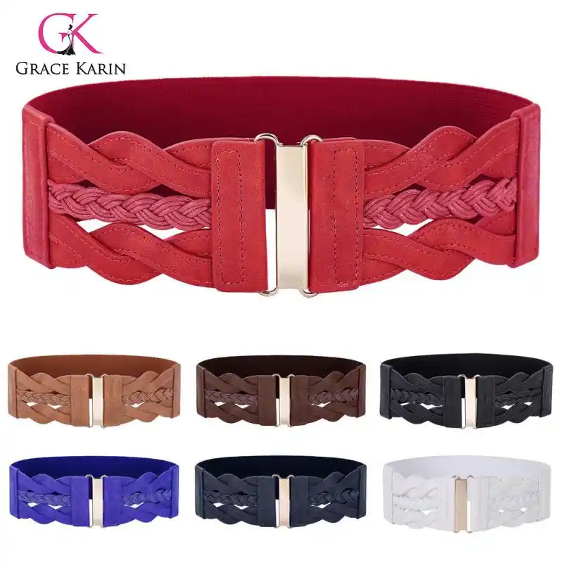 Women PU Leather Hollow Waist Buckle Wide Elastic Cinch Stretch Belt Waistband