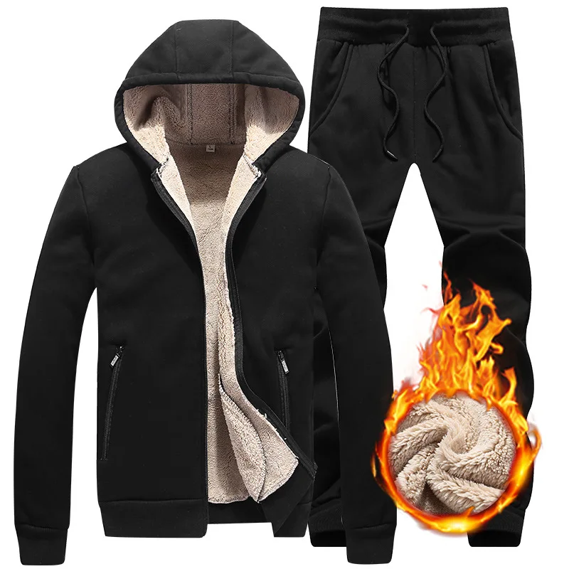 Зимний спортивный комплект для мужчин, тренировочный комплект, повседневная утепленная Флисовая теплая куртка с капюшоном, штаны, толстовка, спортивная одежда, пальто с капюшоном, спортивные костюмы