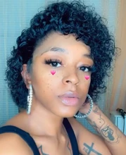 Beeos-peluca corta con rulos de corte Pixie 250%, 4x4, pelucas de cabello humano brasileño Remy, cabello humano de 8 pulgadas prearrancado con pelo de bebé