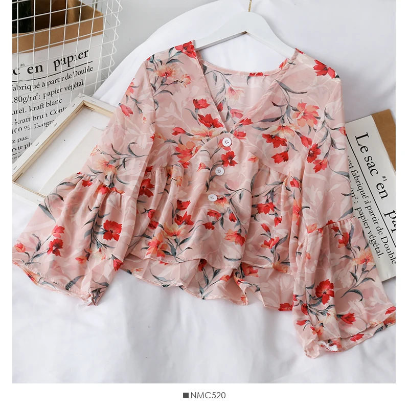 HELIAR Women Flower Printed 2020 Summer Blouse Women Buttoned Up Blouse For Women Casual Long Sleeve Blouse For Women